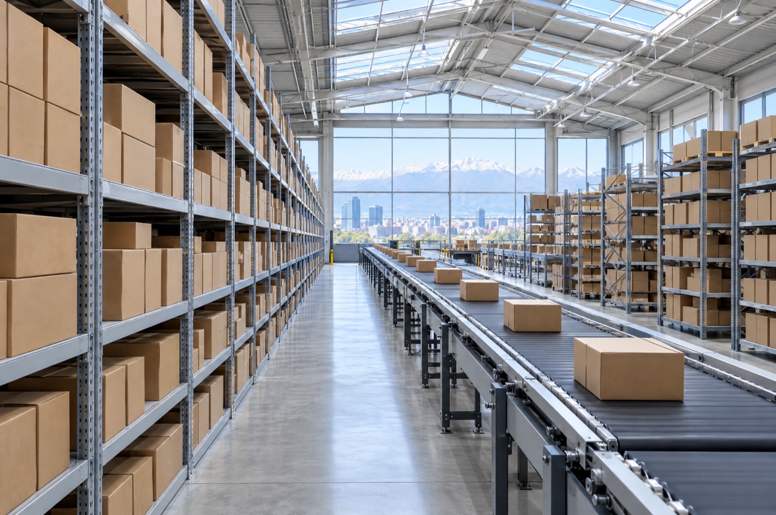 Centro de distribuição de e-commerce com pacotes