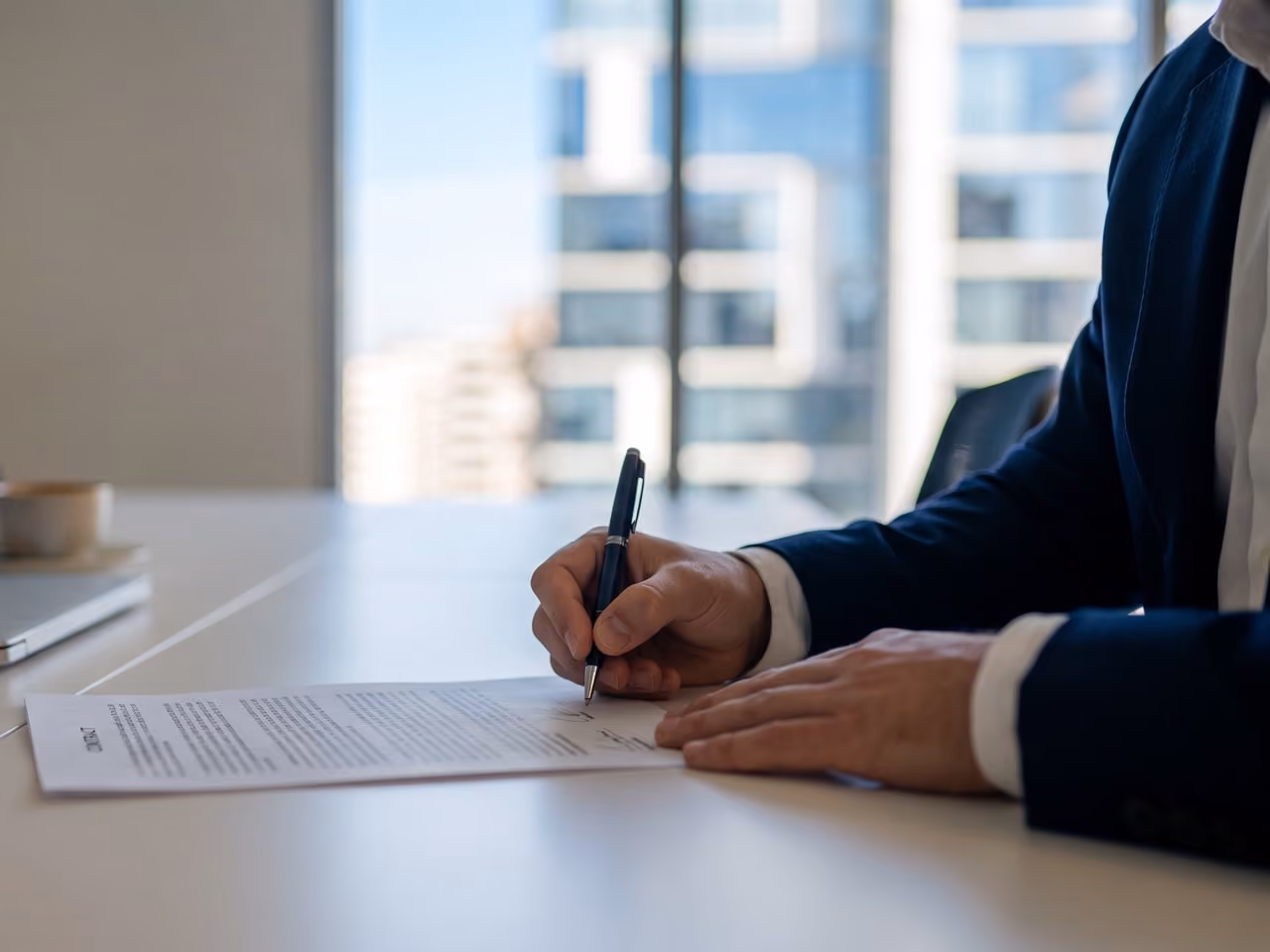 Firma de un documento en la oficina de NSS