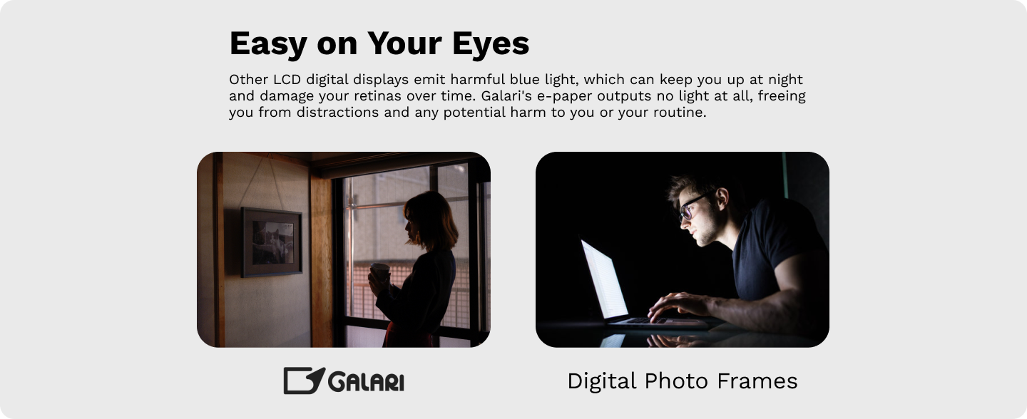 Figma prototype screencap of the "Easy on Your Eyes" section of the Galari site