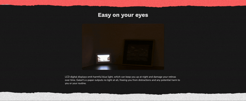 Full final screencap of the "Easy on your eyes" section of the Galari site