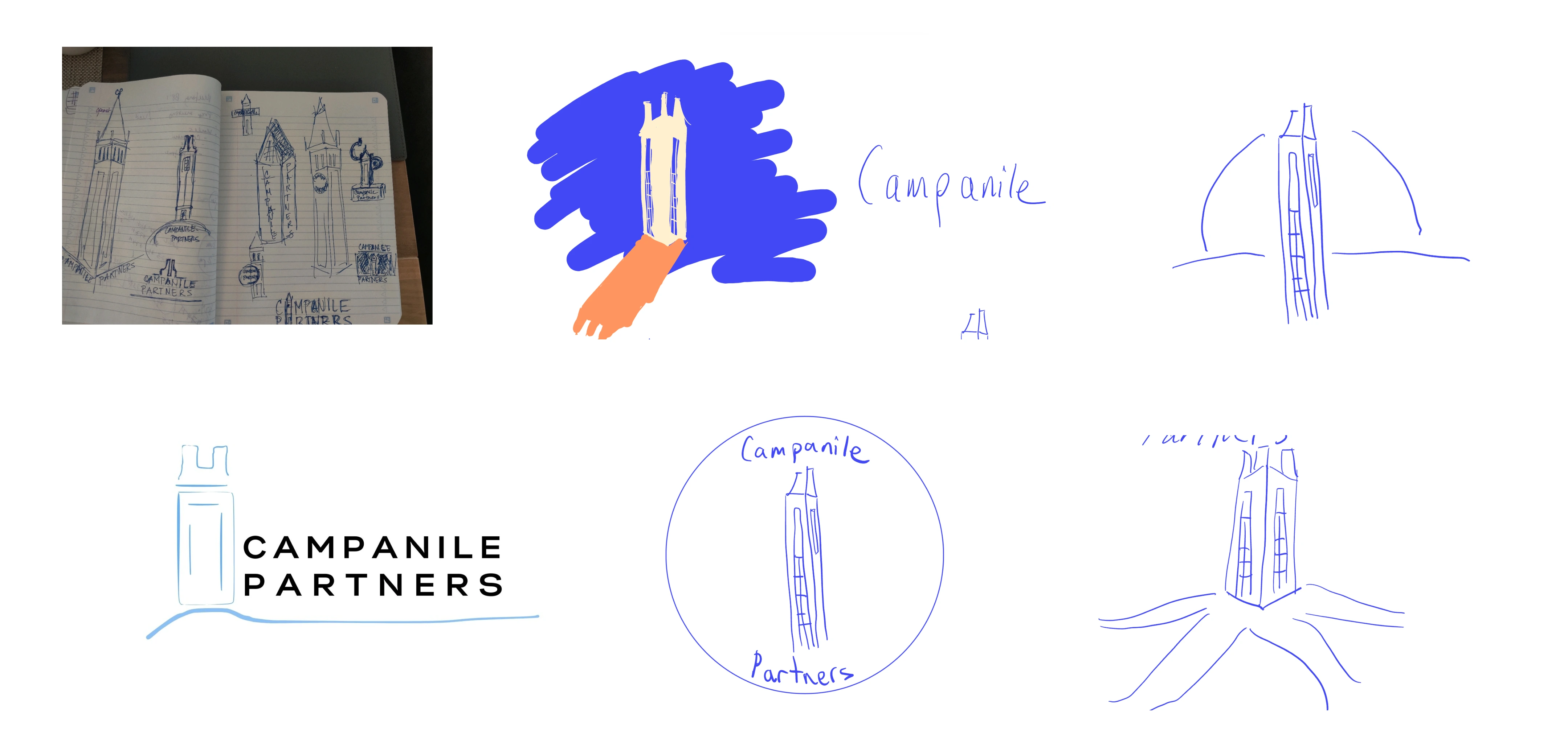 6 sketches of the Campanile Partners logo