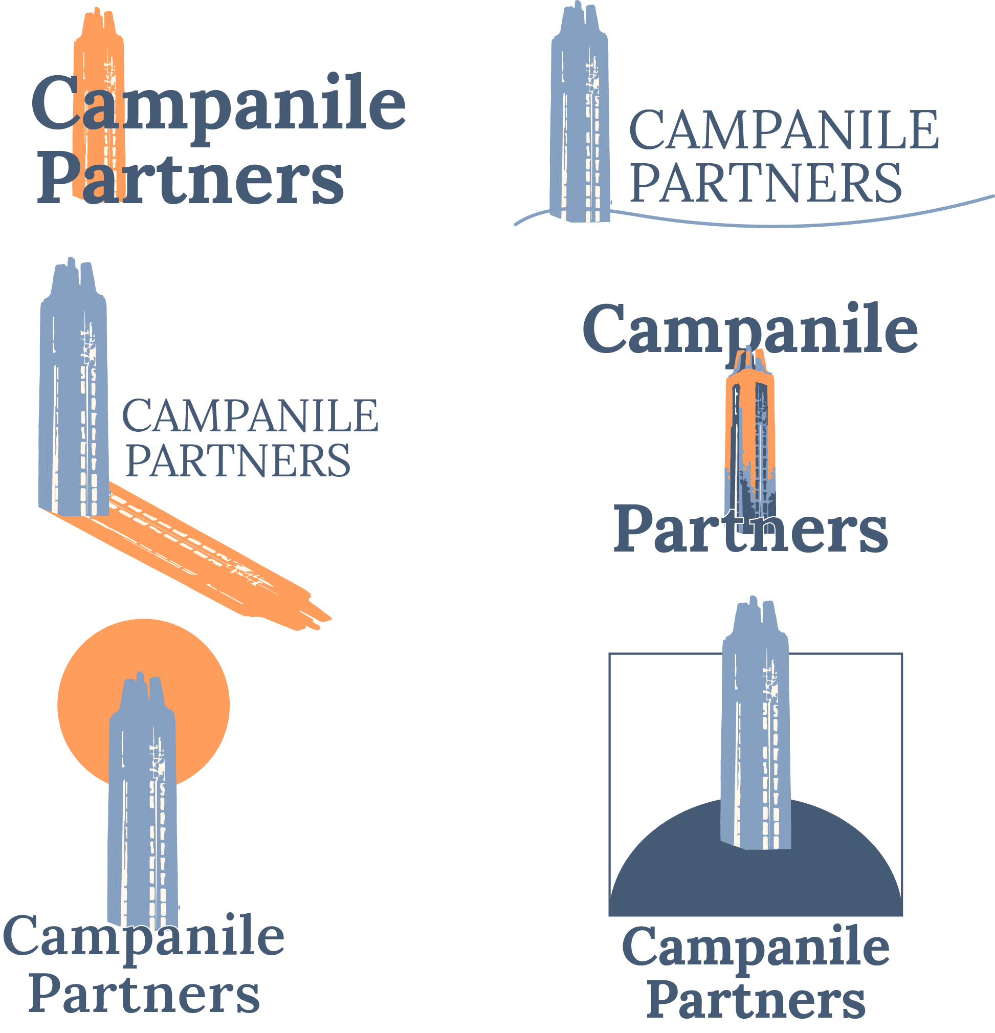 6 mockups of the Campanile Partners logo