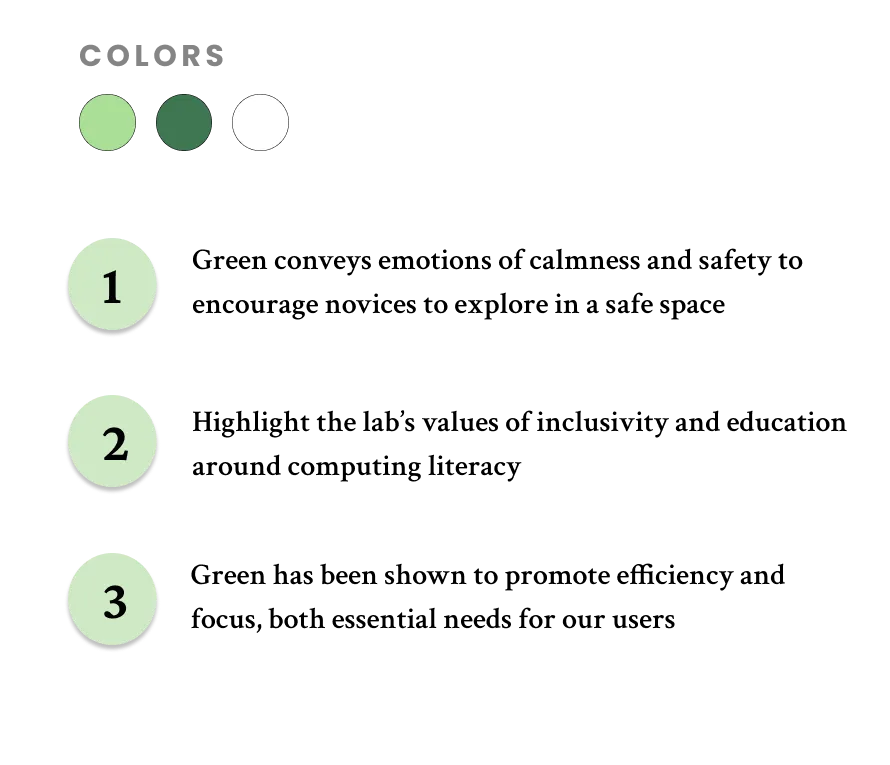 Explanation of green color UI choices for mid-fidelity prototype