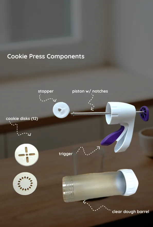 Component breakdown of original cookie press