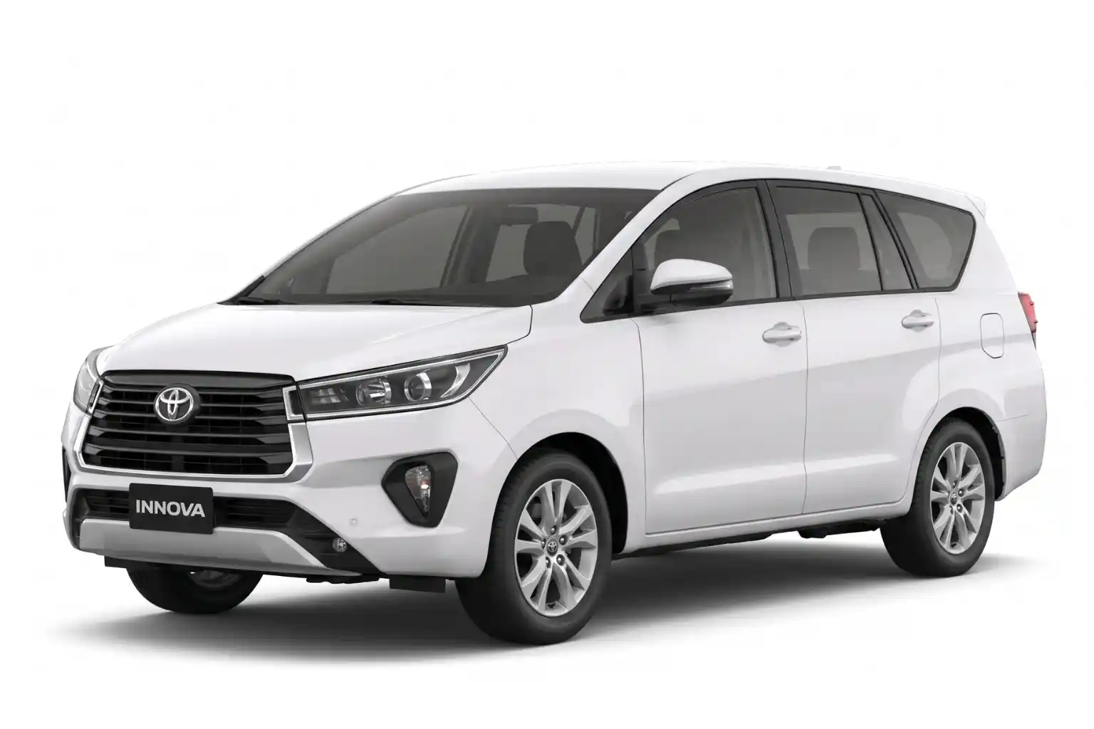 White Toyota Innova multi-purpose vehicle viewed from front right side on a white background.