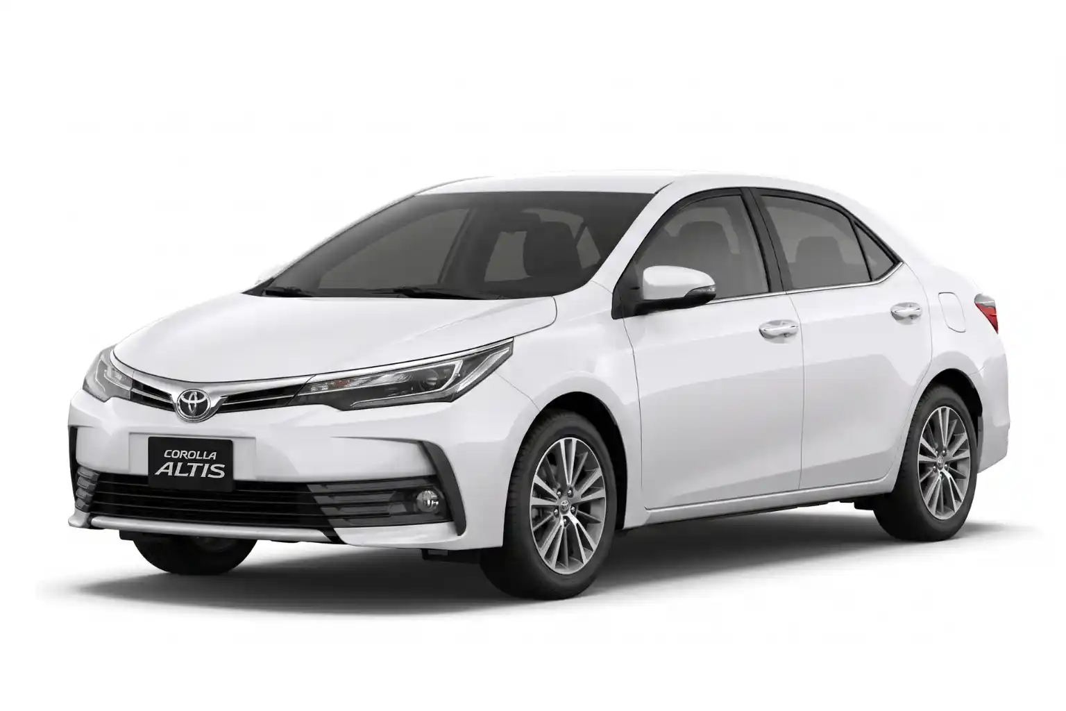 White Toyota Corolla Altis sedan shown from front side on a white background.