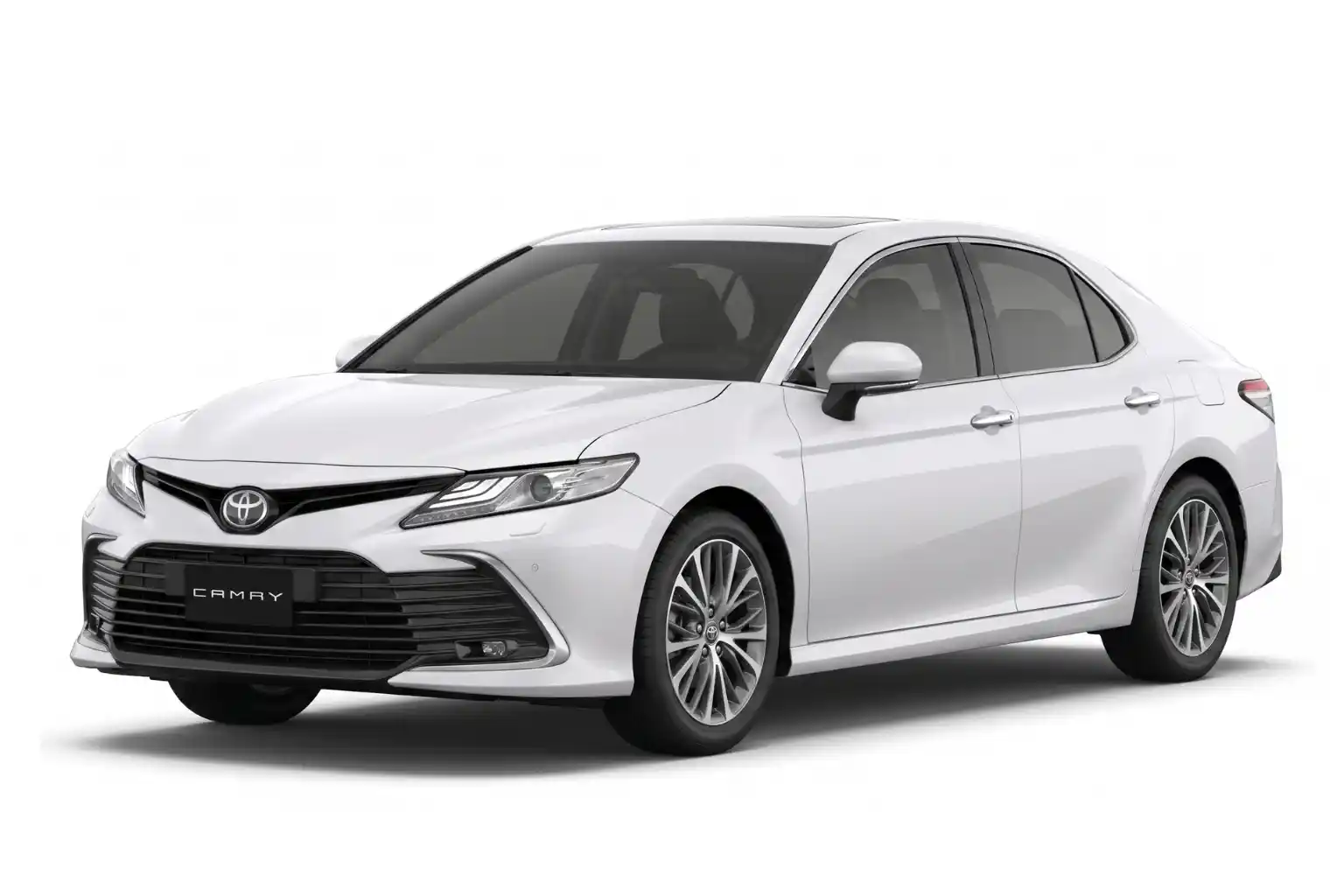White Toyota Camry sedan shown from front left angle on a white background.