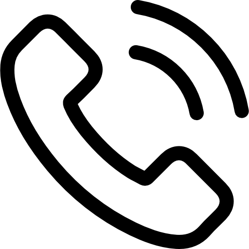 Black phone handset icon with two curved signal lines indicating a phone call.