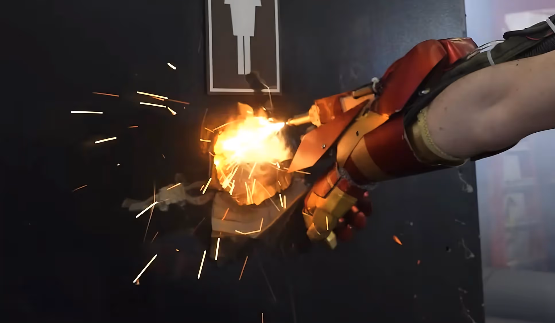Iron man laser breaking through a door
