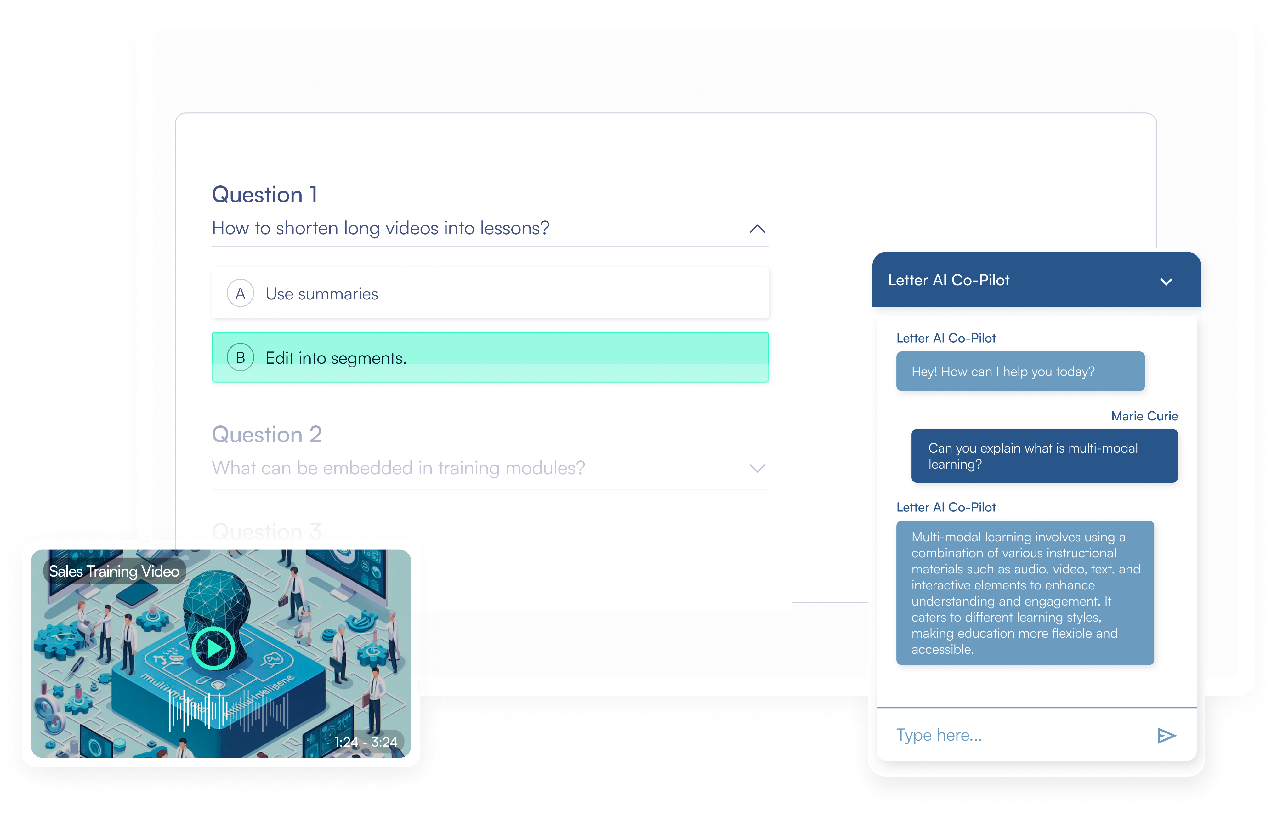 Letter AI multi-modal training formats screenshot