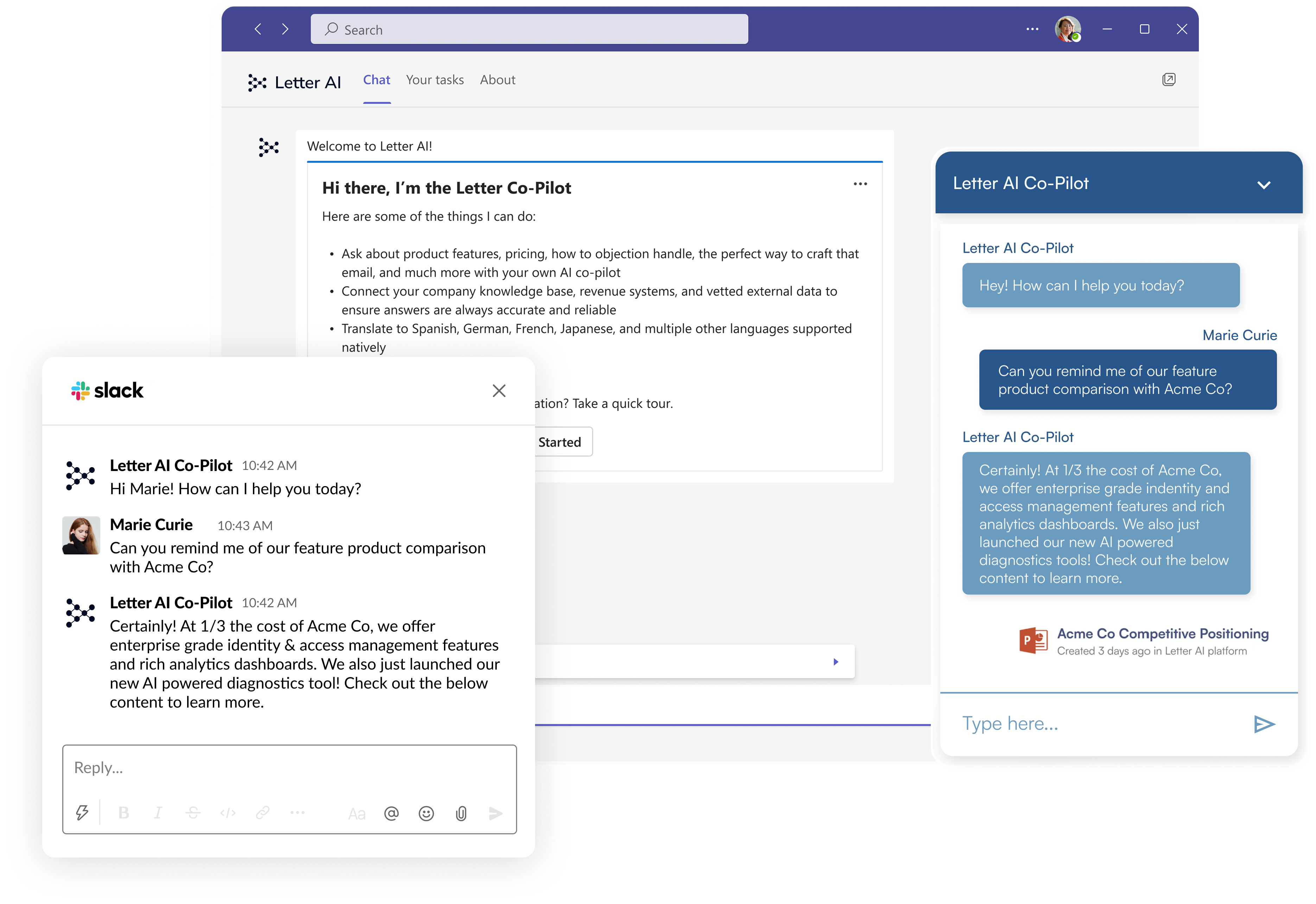 Letter AI real-time answers screenshot