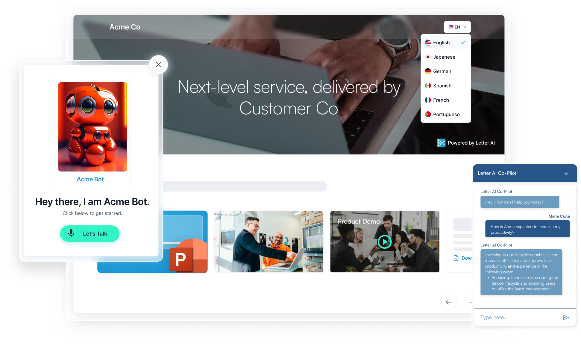 Letter AI AI-powered sales room screenshot
