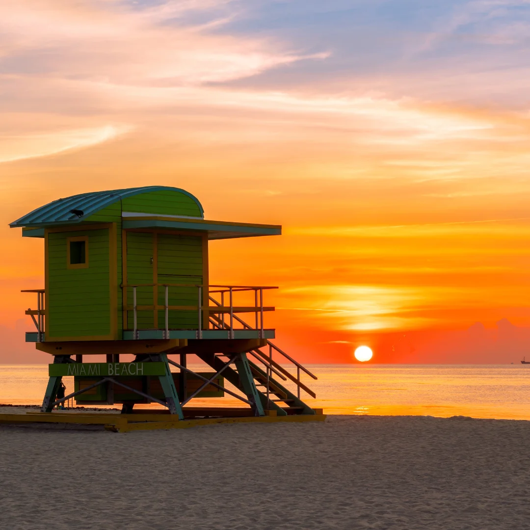 lifeguard tower on miami beach at sunrise