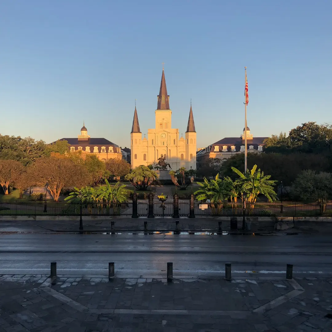 st louis cathedral at jackson square in new orleans at dusk