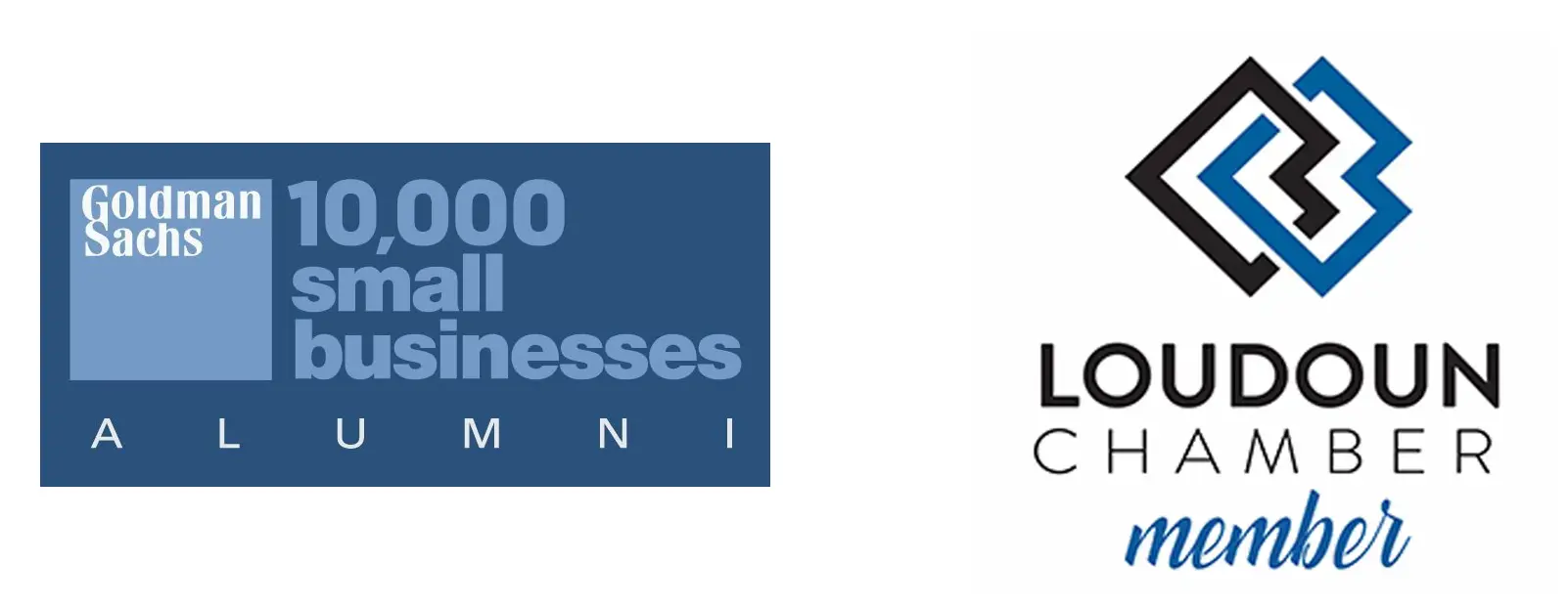 Goldman Sachs 10KSB alumni member logo and Loudoun County Chamber member logo