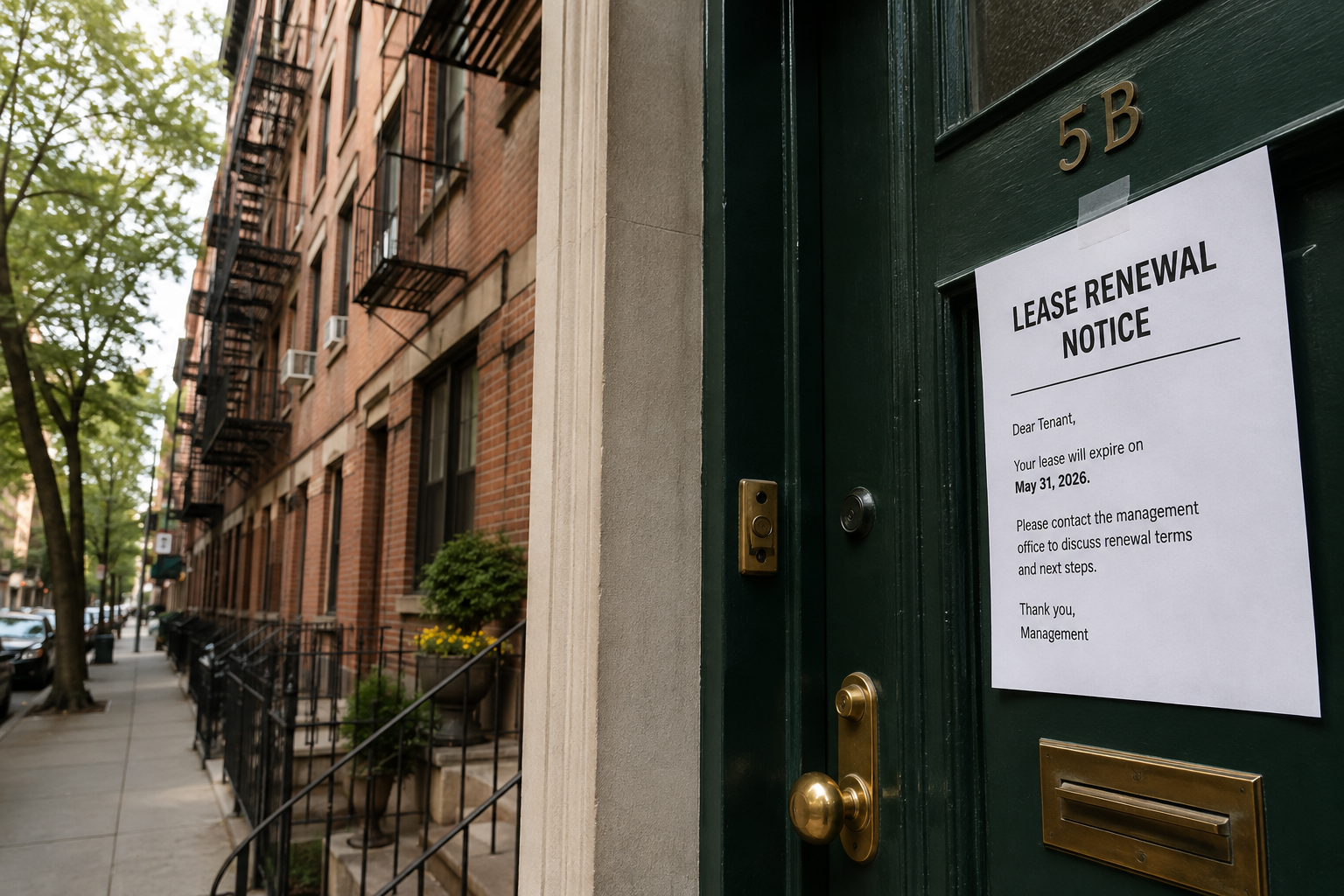 Lease renewal notice on a door depicting a case where landlord refuses to renew a lease - Lease Buyout Advisors