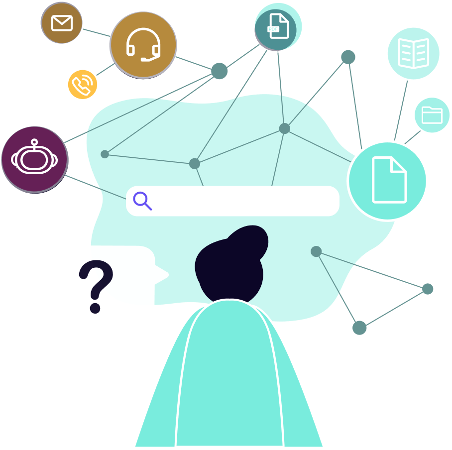 illustration showing a user engaging in self-service online to find answersr