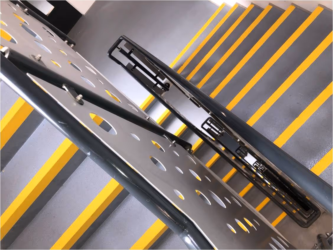 Close up of an anti-slip flooring system used on an internal stairwell
