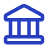 Image illustrating a blue line-art icon depicting a classical building with a triangular roof and vertical columns, representing a bank 