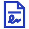Image illustrating a blue line-art icon depicting a document with a folded corner and a stylized signature, typically representing a contract, agreement, or signed file