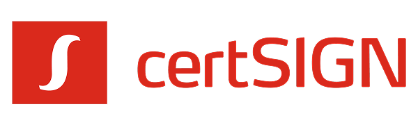 Image illustrating the certSIGN logo, featuring a red square icon containing a white stylized 'S' curve on the left, followed by the brand name 'certSIGN' in red text, with 'cert' in lowercase and 'SIGN' in uppercase
