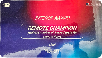 Auszeichnung „Remote Champion“ des France Identité Interop Award für Lissi, verliehen für die meisten protokollierten Tests von Remote-Flows