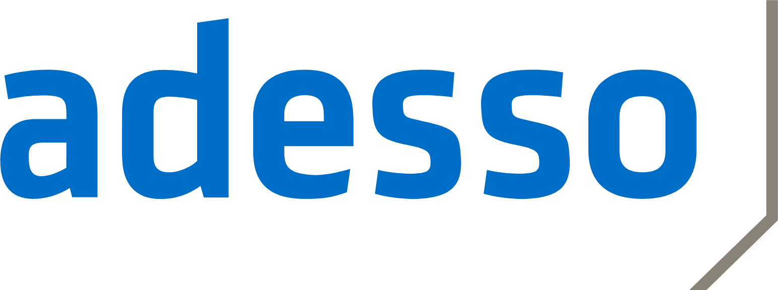 Image illustrating the adesso logo, featuring the brand name 'adesso' in bold blue lowercase letters followed by a thin grey vertical line or bracket graphic on the right