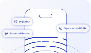 An employee wallet on a smartphone with digital ID, password resets and HR/IAM sync