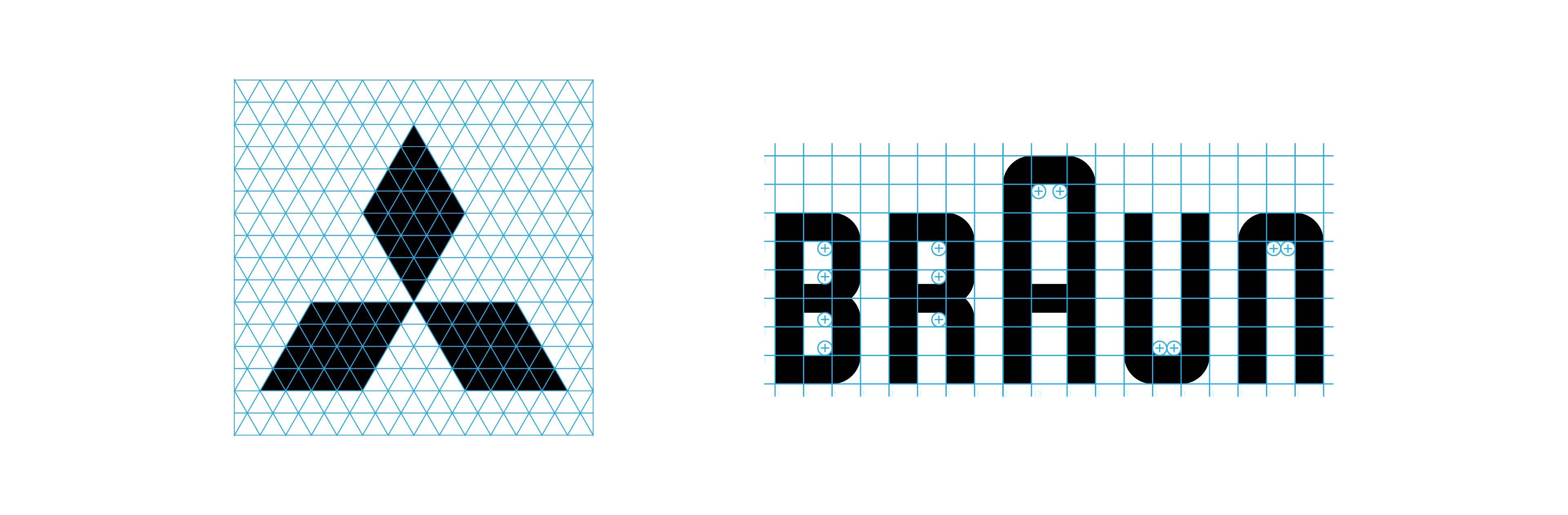 misubishi and braun logos on a base grid