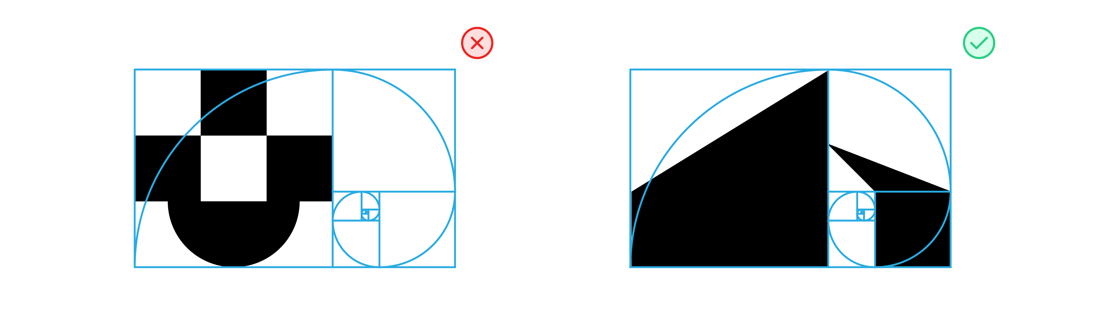 2 logos with a bad use of golden ratio and good use of it as a base grid