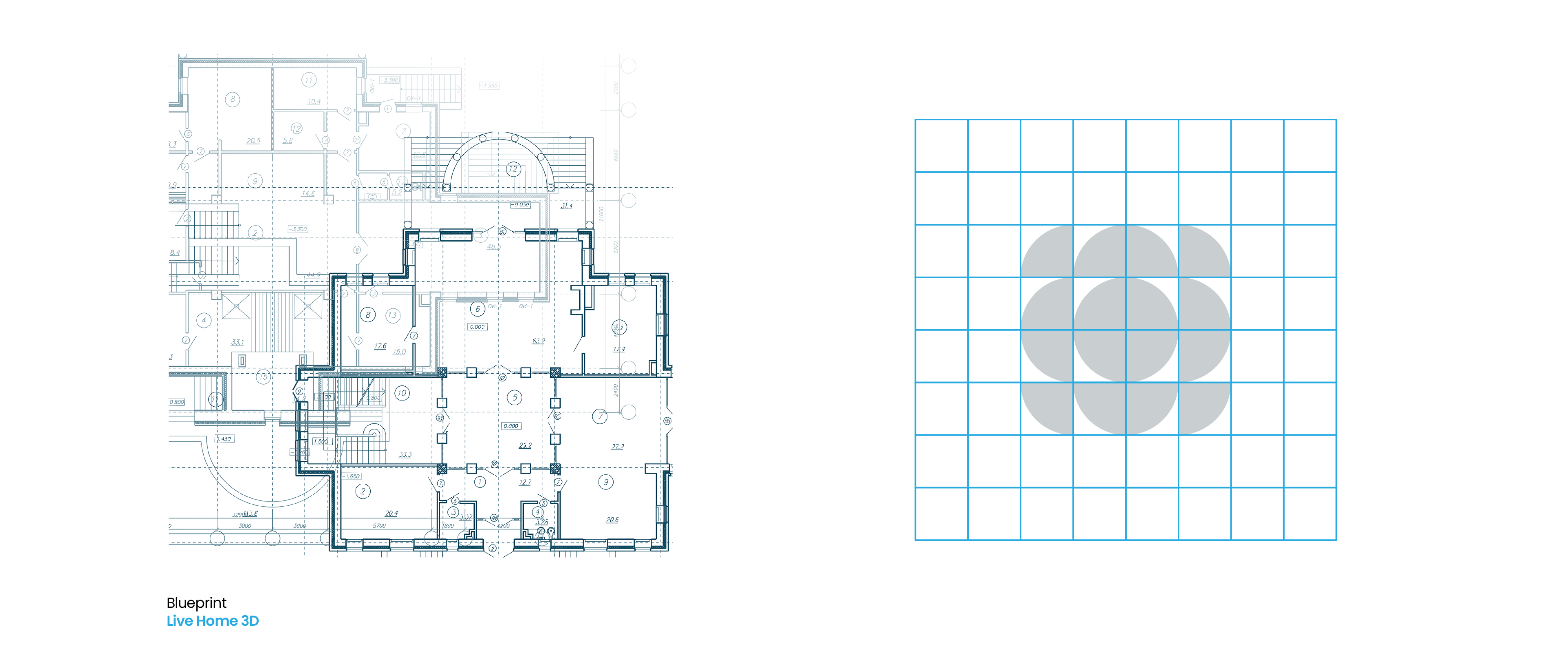 architectural blueprint and logo grid