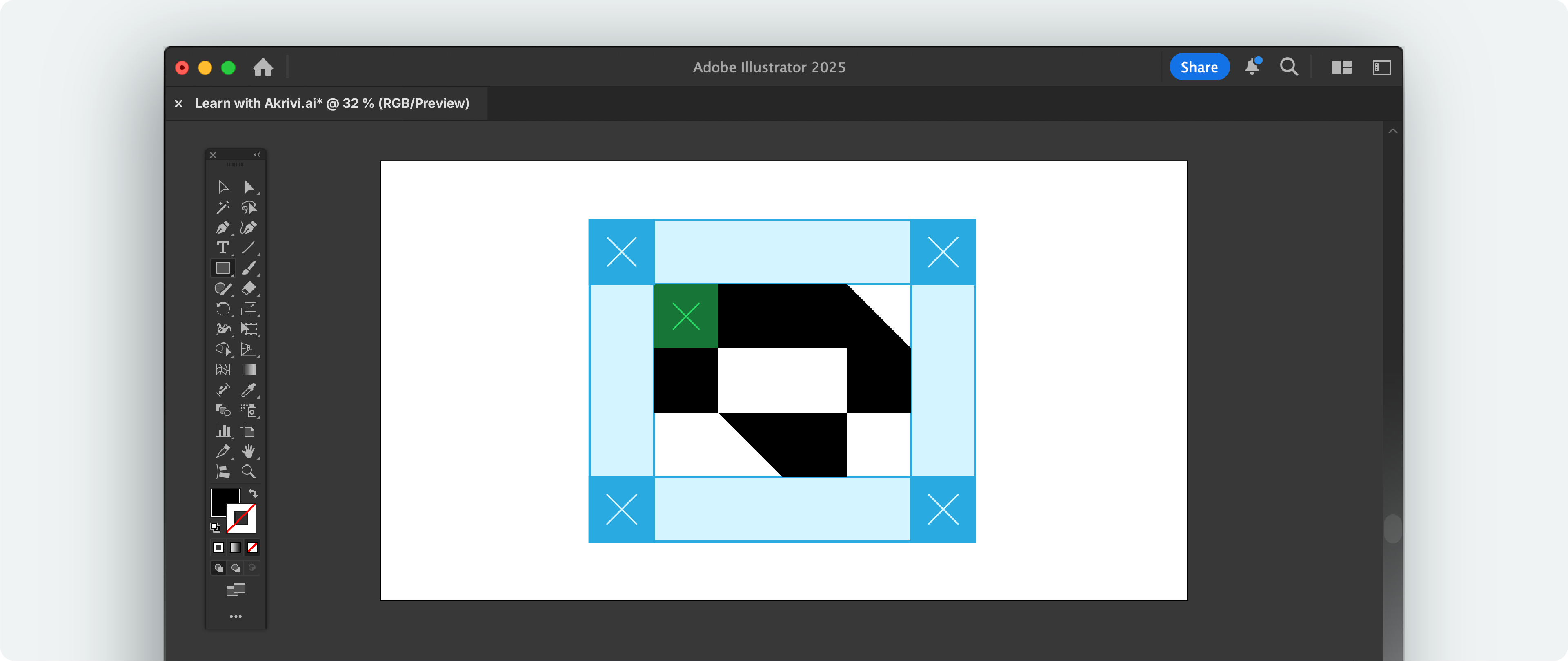 Finalized logo inside a clearspace grid, illustrating the protected area around the mark.