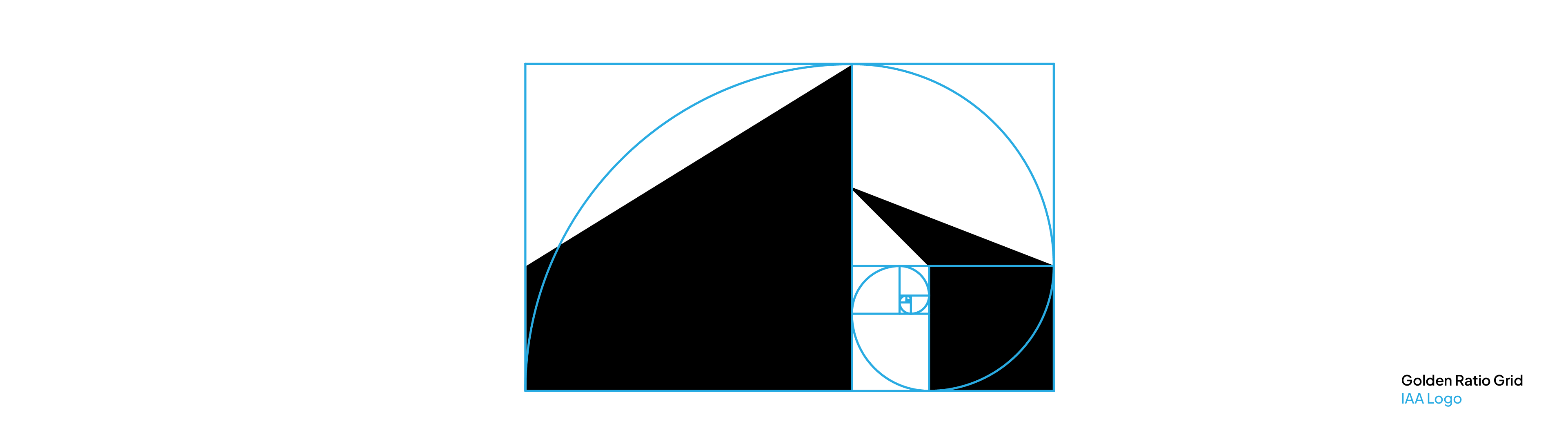 Two examples of base grids: the IAA Logo on a golden ratio grid and the T-Block logo on a hex grid, showing how different logo grid systems create unique structures.