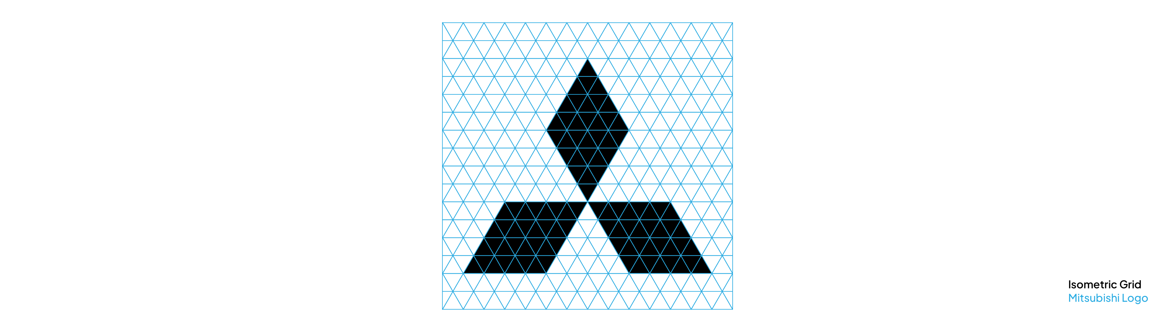 The Mitsubishi Logo on an isometric grid, demonstrating how this base grid system is used to create its precise, three-diamond shape.