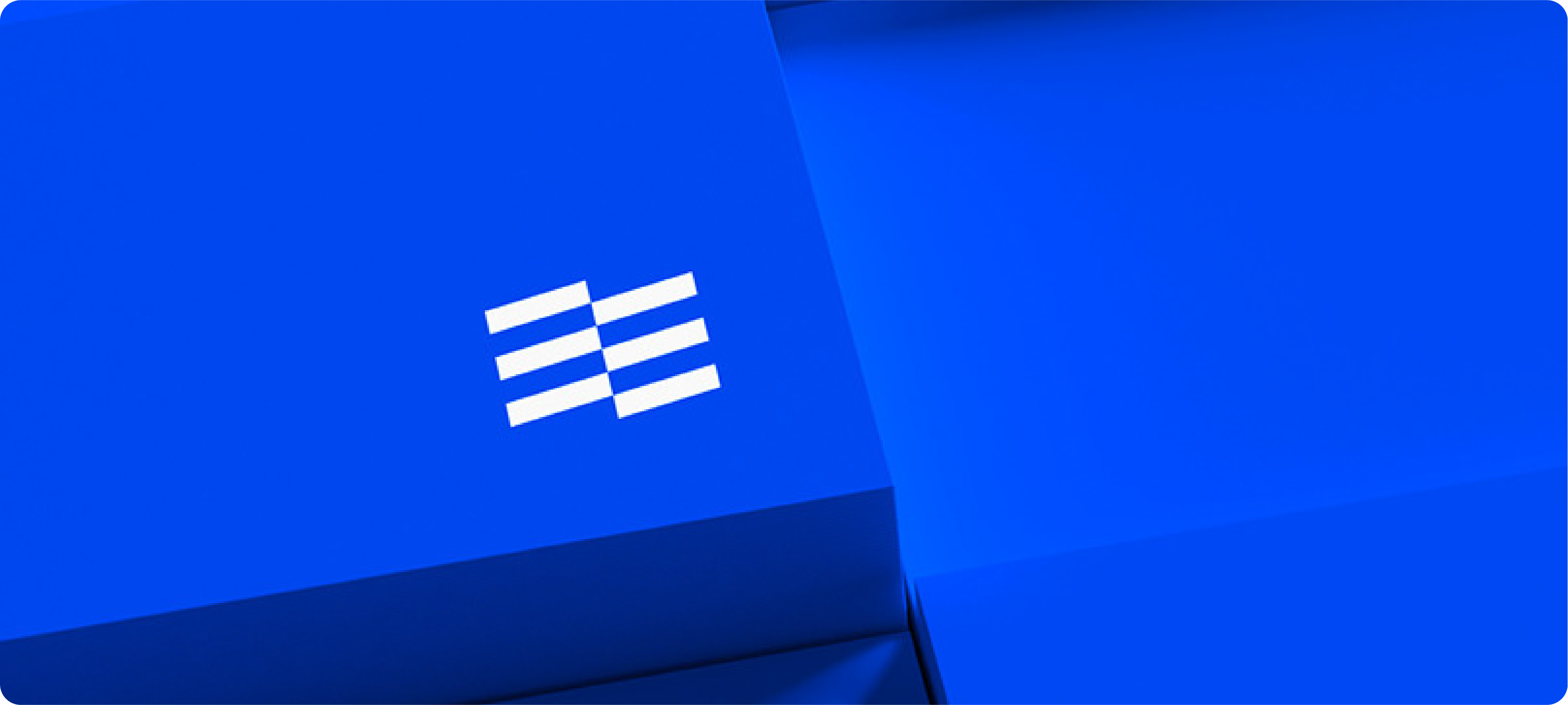 The Elevation logo, a stylized 'E' made of three horizontal bars, embossed in white on a bright blue box, showcasing a clean and modern logo presentation.
