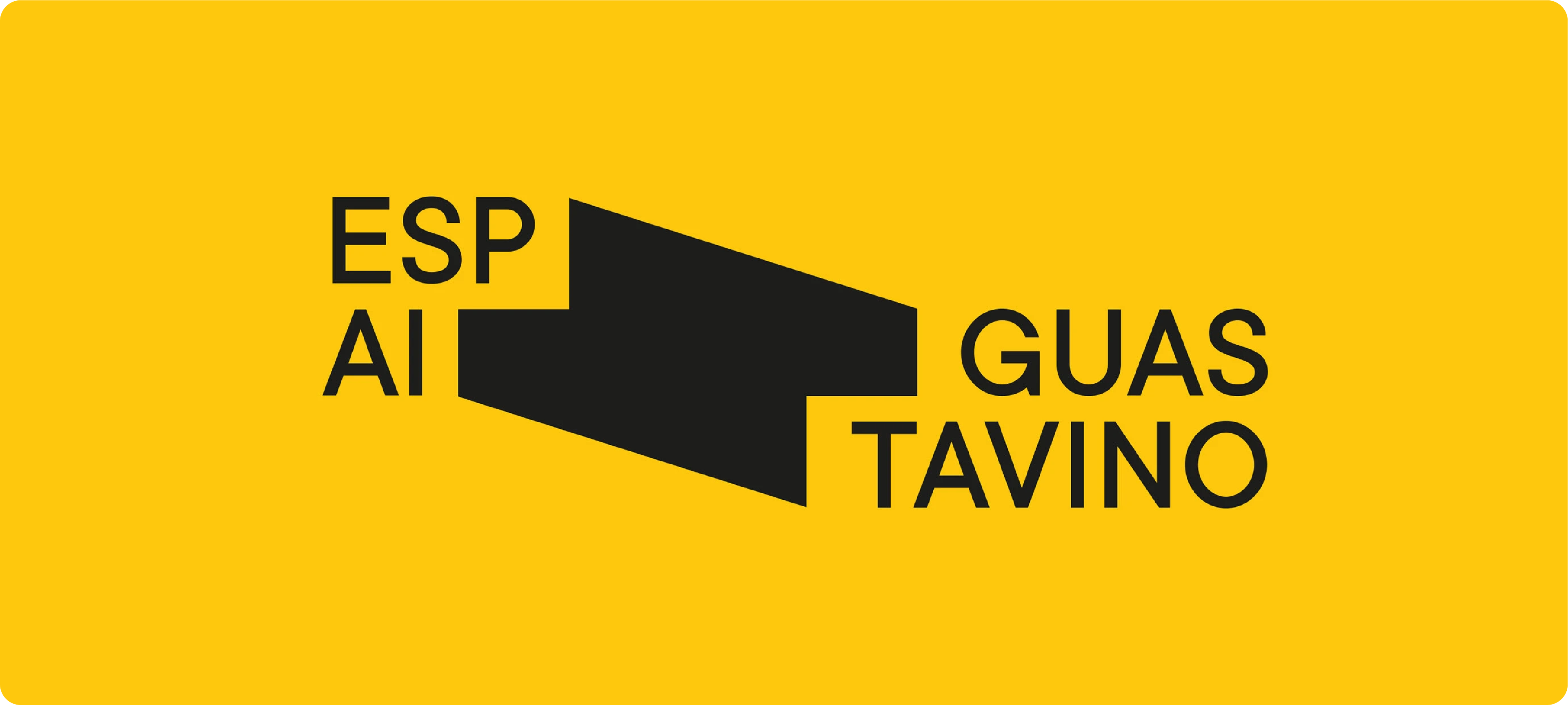 The Espai Guastavino logo on a yellow background, using a black shape to create a sense of space between the text in a clever logo presentation.