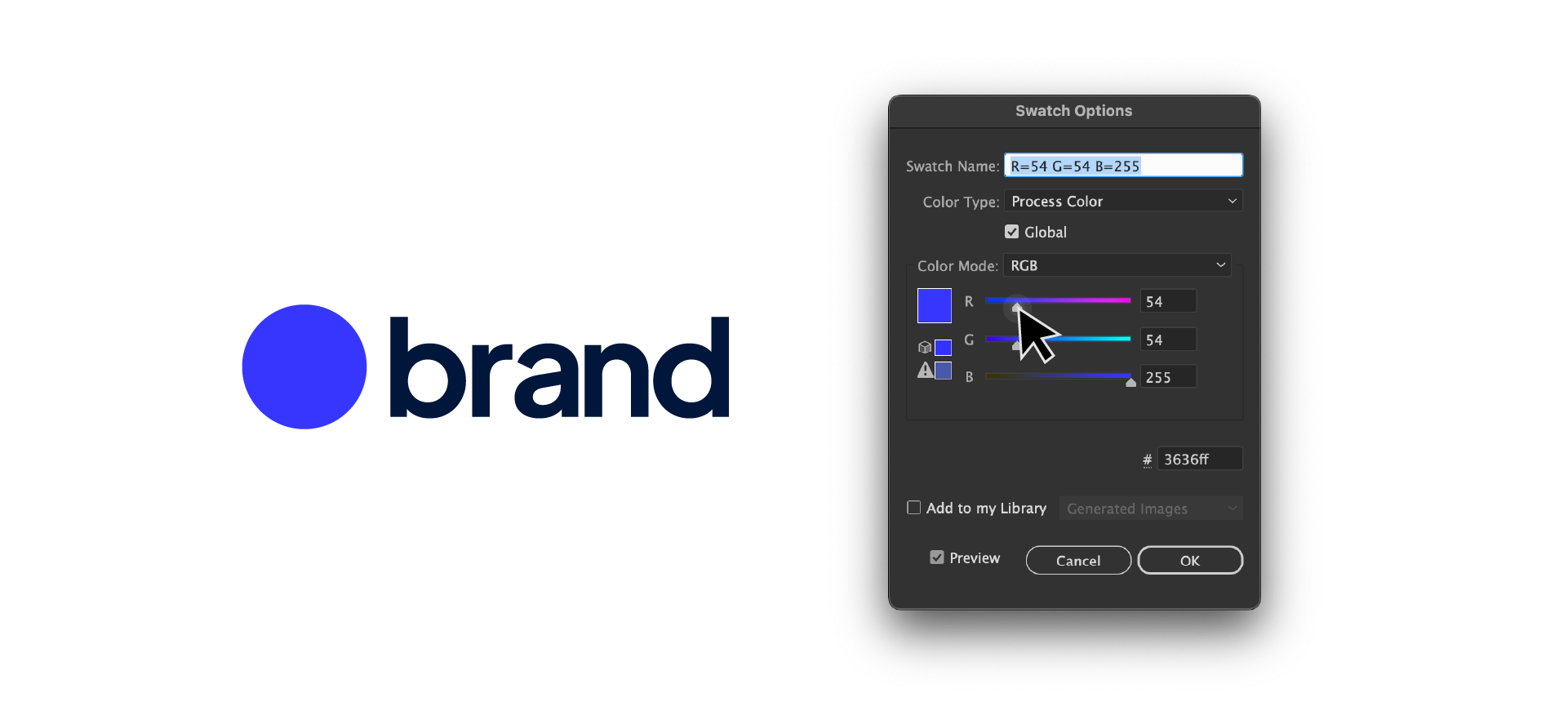 The Swatch Options panel in Adobe Illustrator with the 'Global' checkbox highlighted, demonstrating how to create a global color.