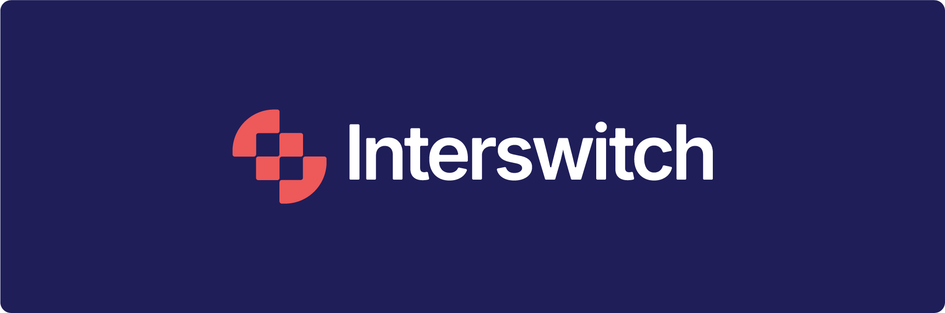 The final Interswitch logo with its red logomark and white logotype on a dark blue background.