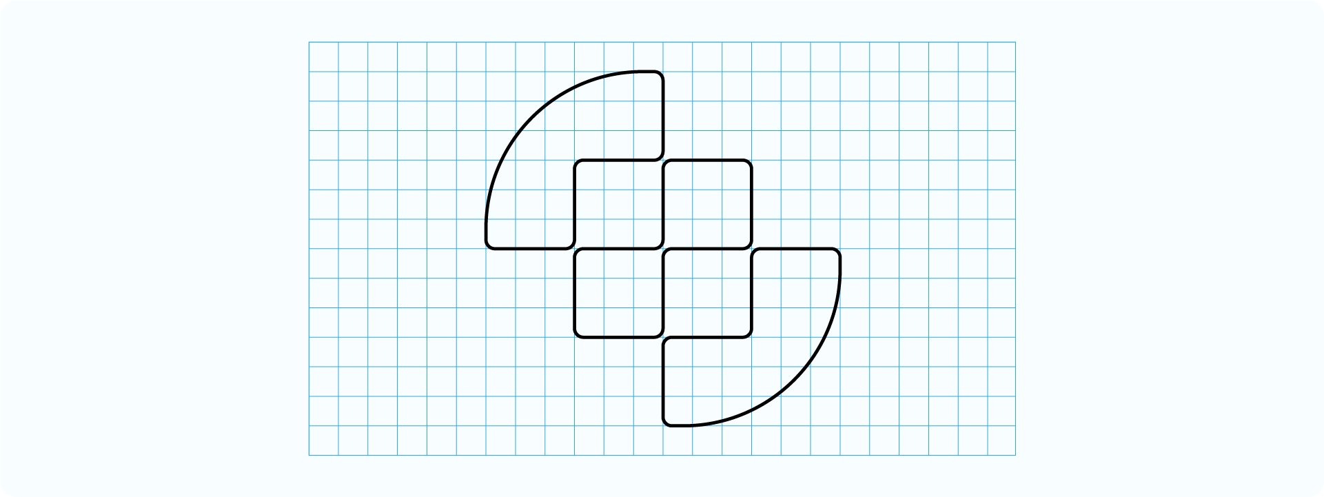 The Interswitch logomark's S-shape shown on a simple blue square base grid.