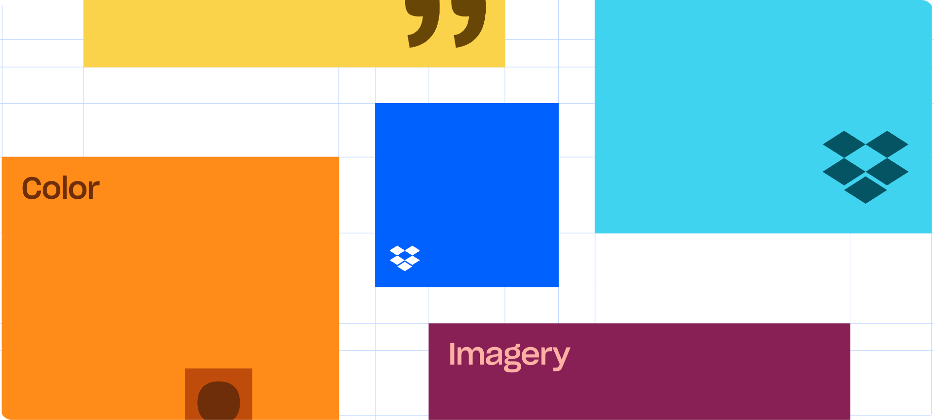 The Dropbox brand page showing their logo and creative, flexible color palette.