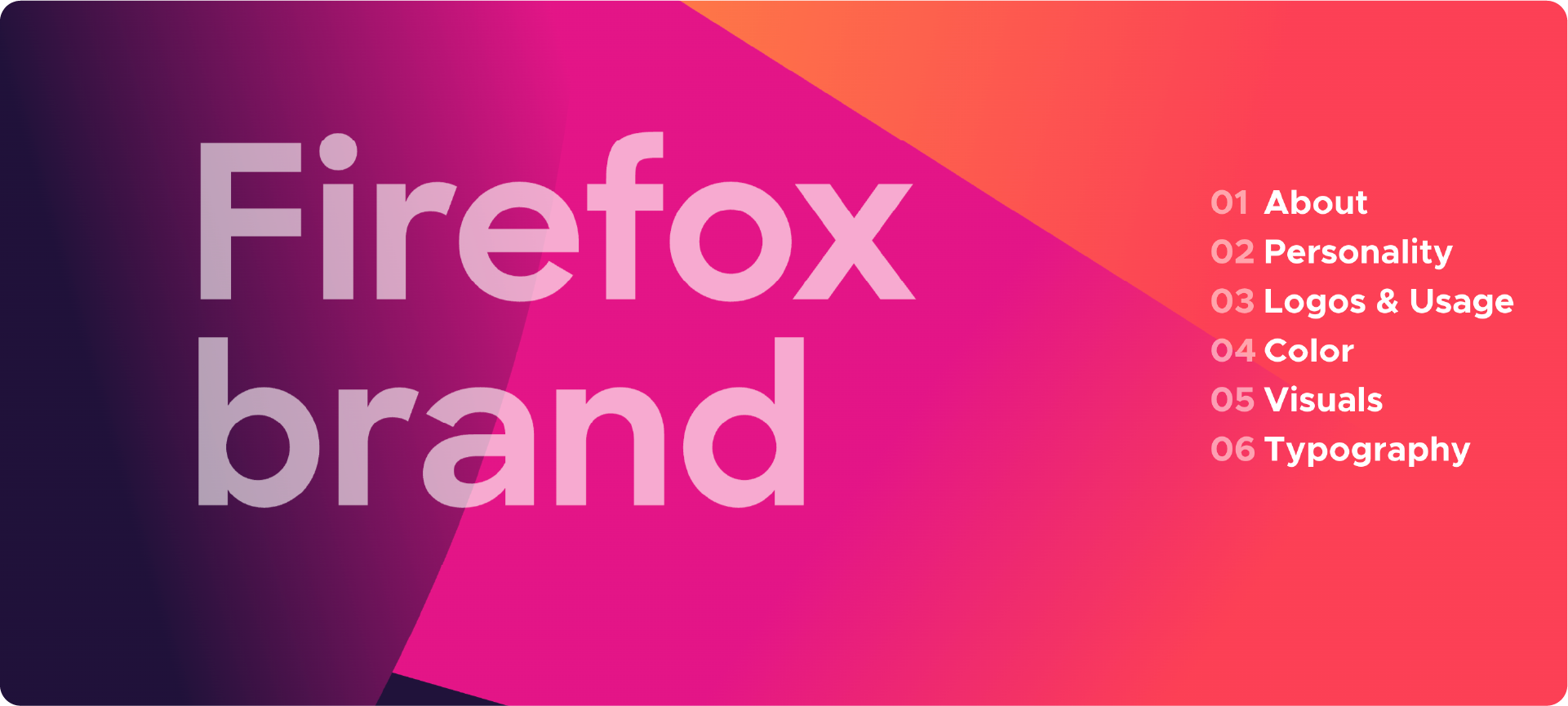 The Firefox brand style guide, showing the main logo and the family of product icons.