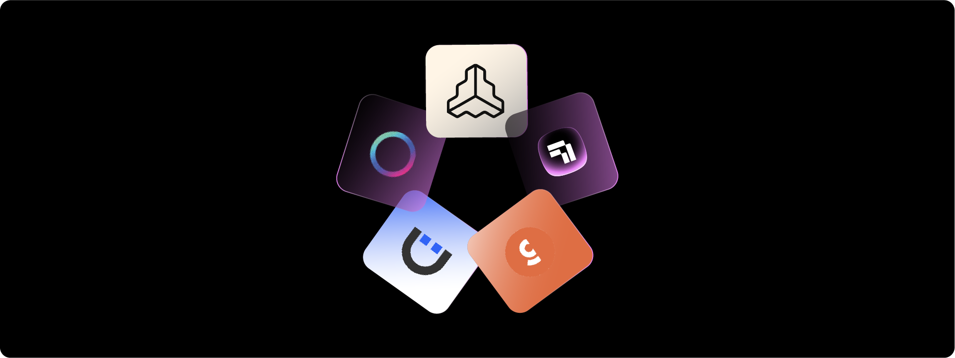  set of five modern, geometric brand guideline brand icons with vibrant gradients.