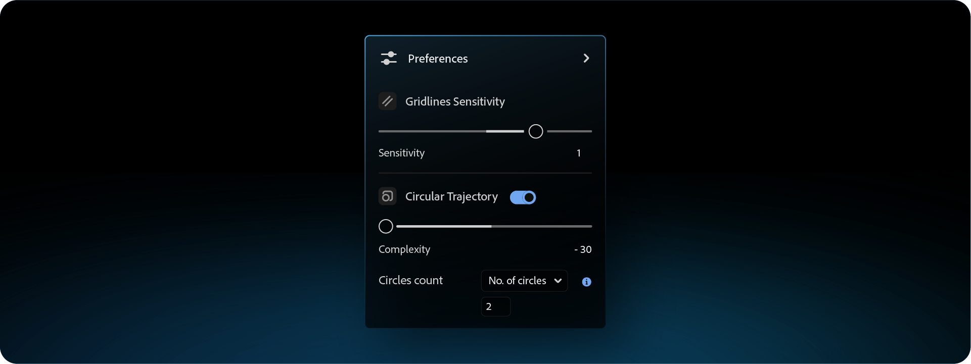 A close-up of the Akrivi Gridit Preferences panel, showing the 'Complexity' slider set to -30 to filter out smaller, unnecessary circles.