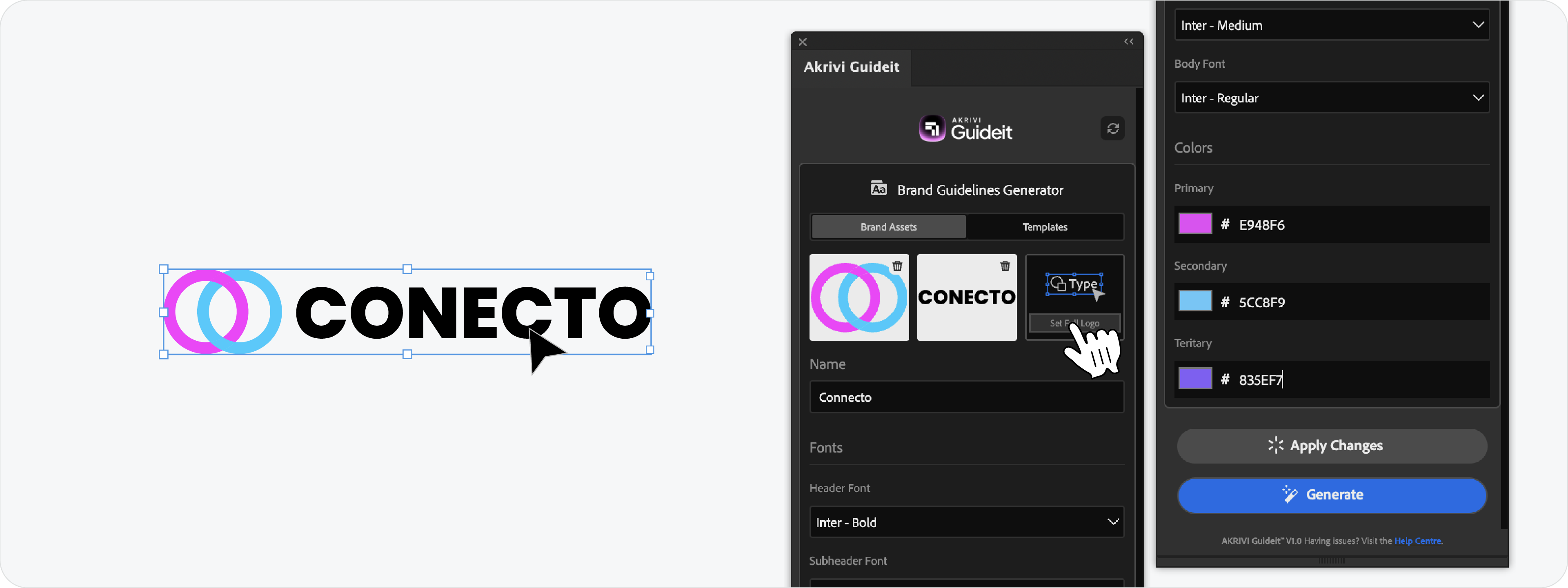 Uploading full logo into the Akrivi Guideit Brand Guidelines Generator Brand Assets tab