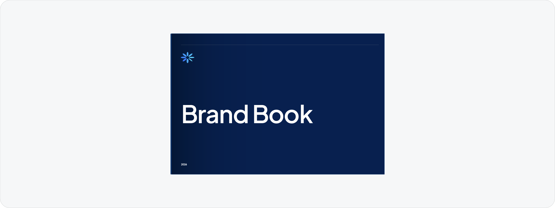 A professional cover page of a digital Brand Book, featuring a clean, minimal design.