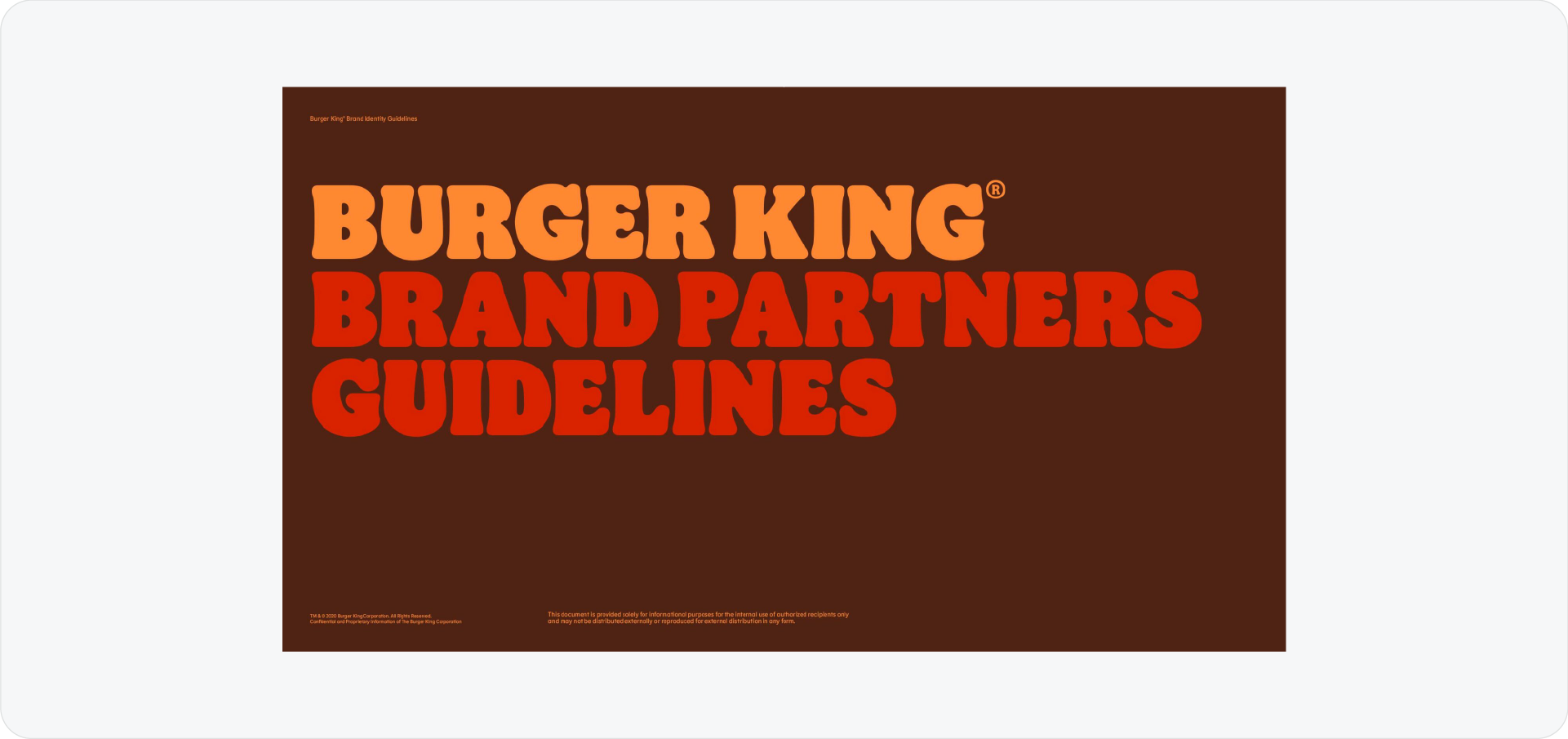Burger King brand guidelines cover featuring retro typography and warm colors.