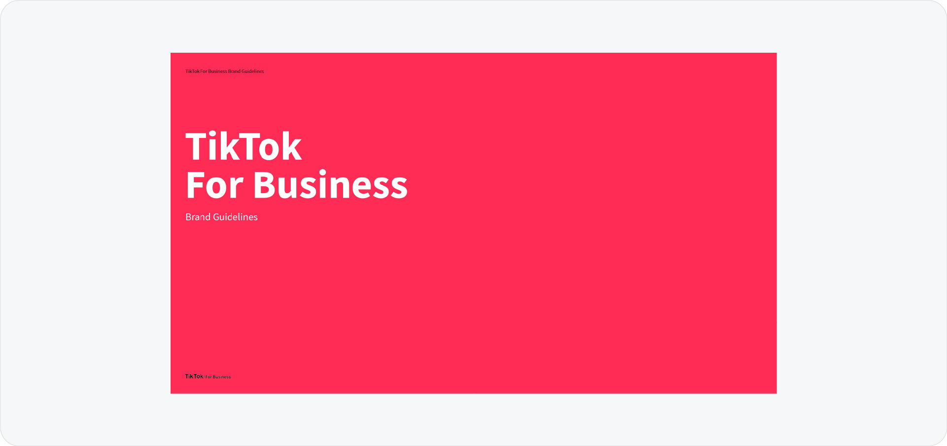 TikTok for Business brand guidelines cover with a clean, professional B2B look.
