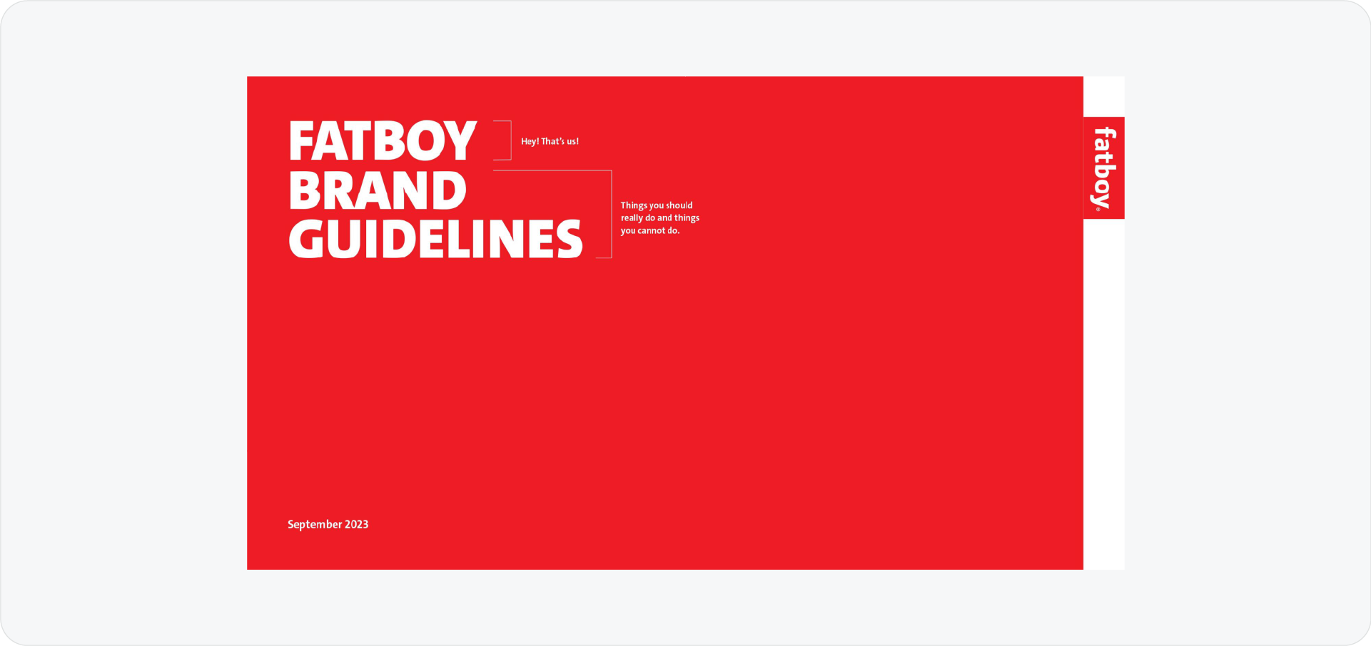 Fatboy brand guidelines cover featuring bold lifestyle photography.
