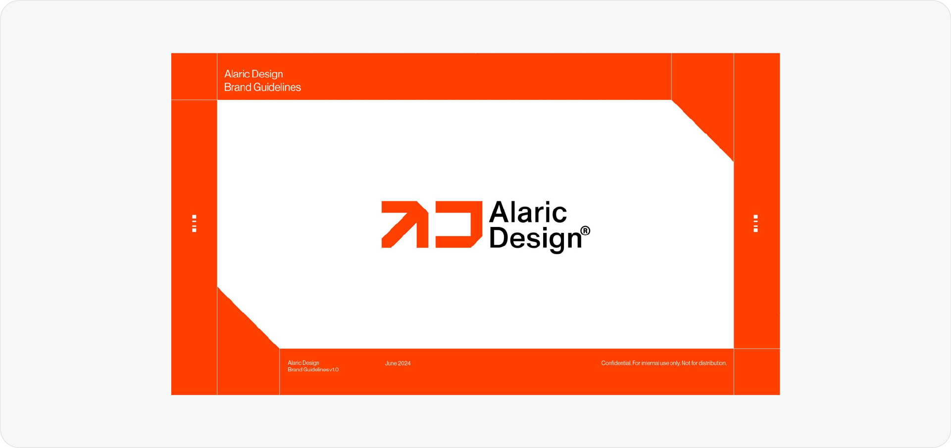 Alaric Design brand guidelines cover with a clean, minimalist style.