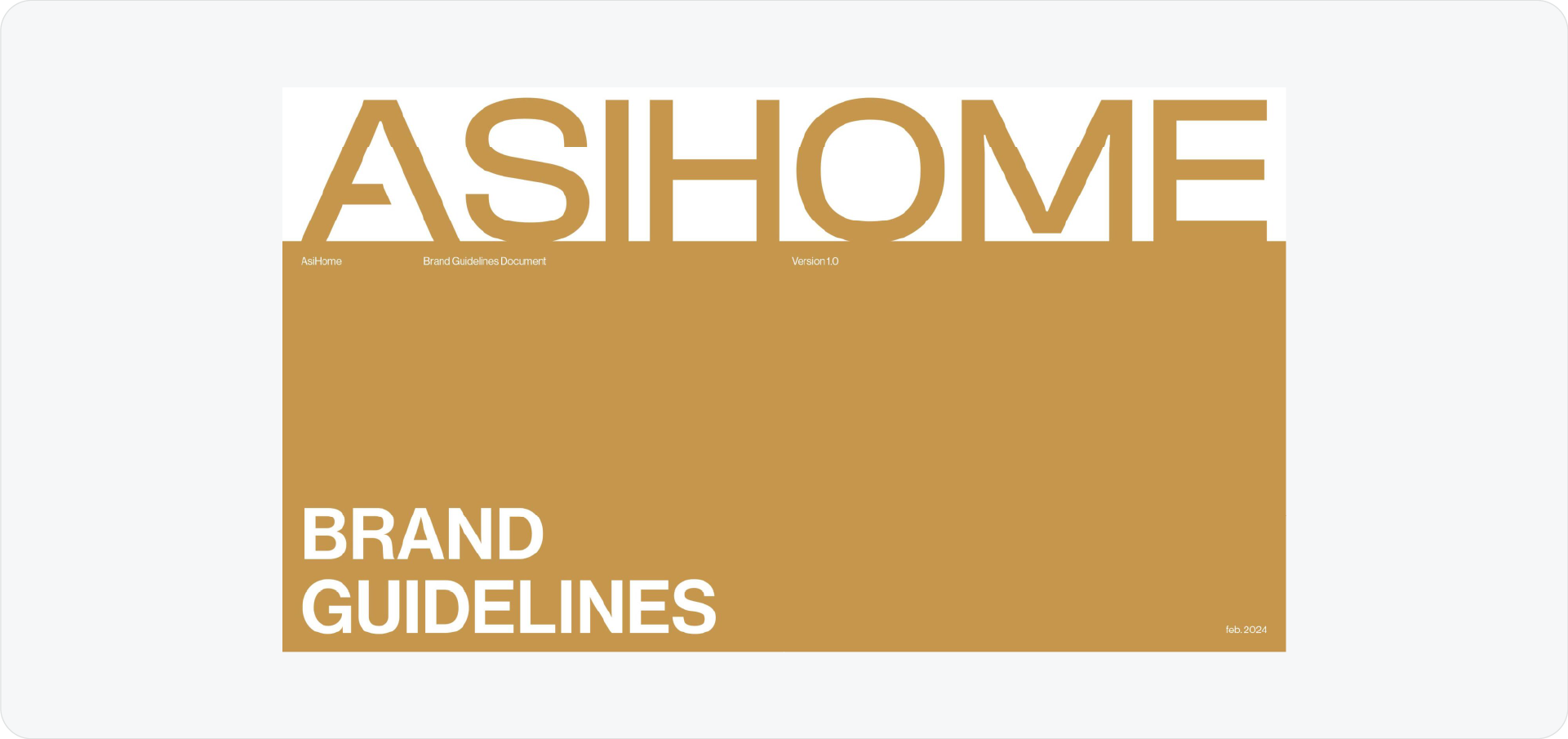AsiHome brand guidelines cover featuring modern interior design imagery.